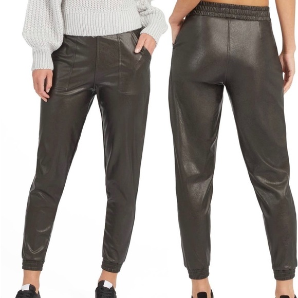 SPANX Pants - Spanx Black Faux Leather Joggers Pants Medium
